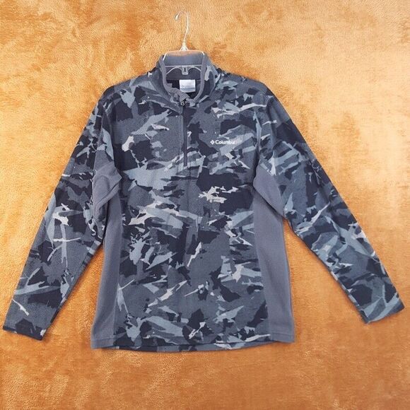 COLUMBIA Mens Sweatshirt Small Gray Camo 1/4 Zip Pullover Fleece Outdoor - Picture 1 of 8